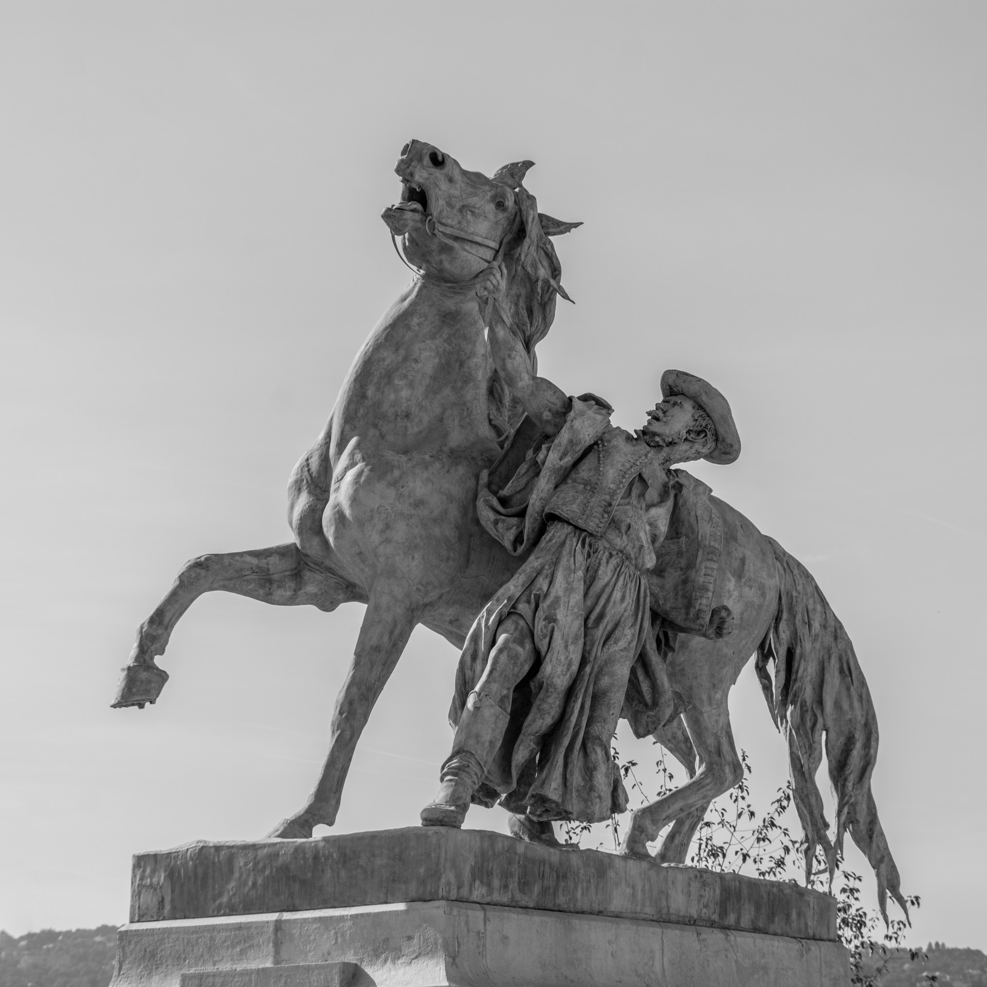 Statua di un madriano ungherese (csikós ) che doma un possente destriero bábolna. Palazzo Reale, Budapest